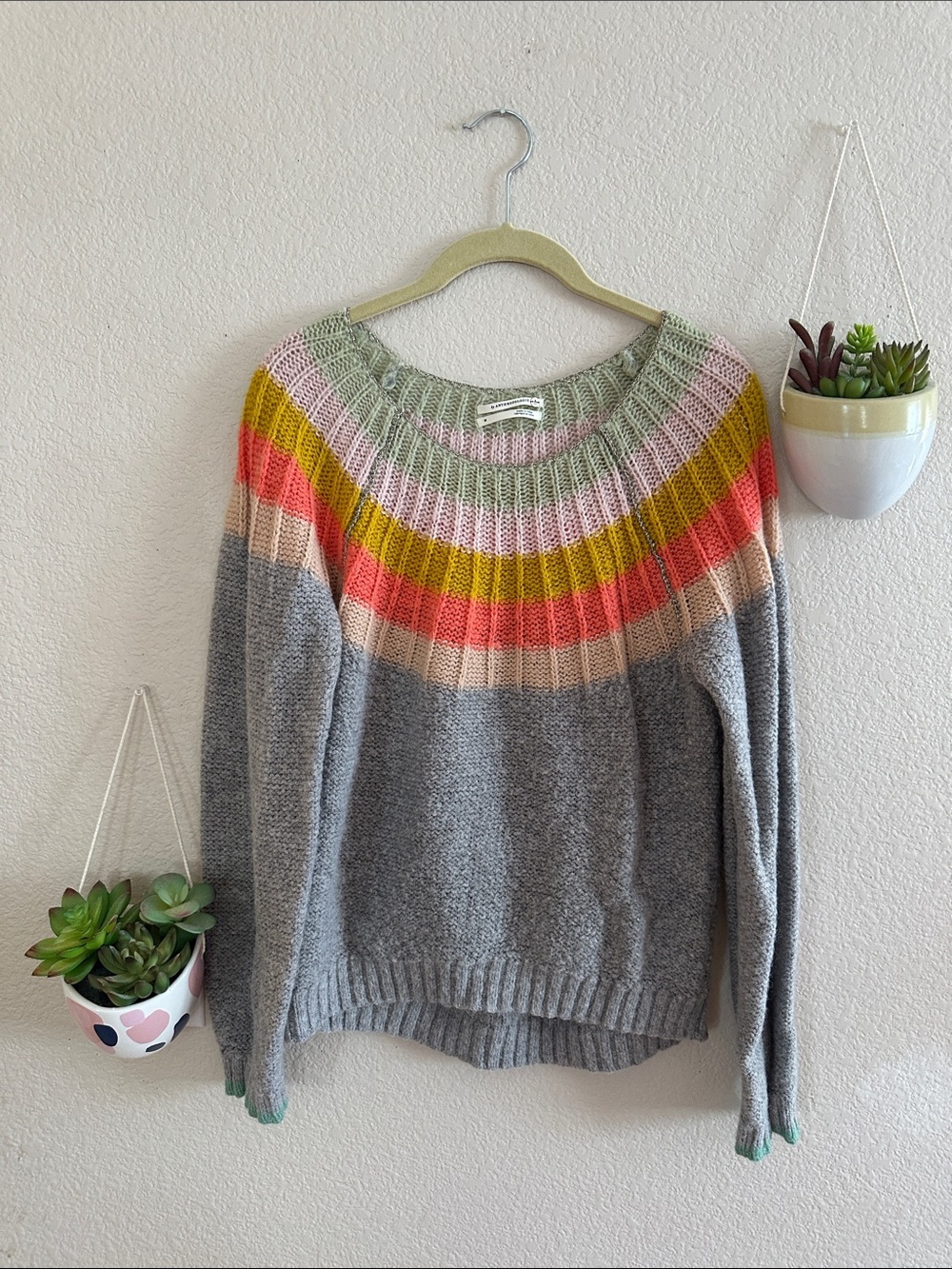 Anthropologie Striped Rainbow Chevron Knit Soft Sweater Medium
